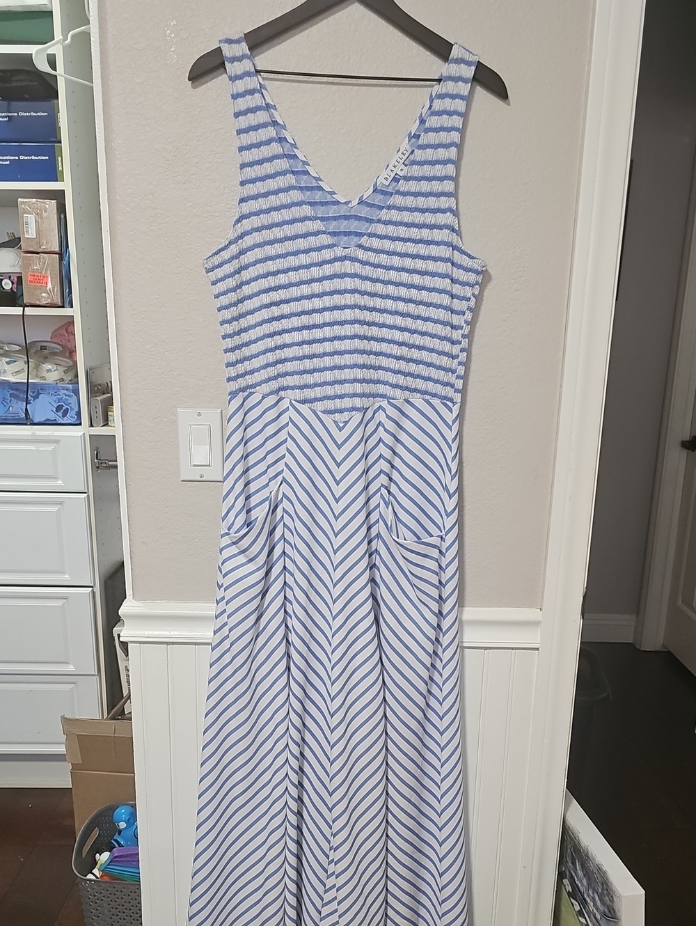 Blakely 1X Blue and White Striped One-Piece Maxi Dress